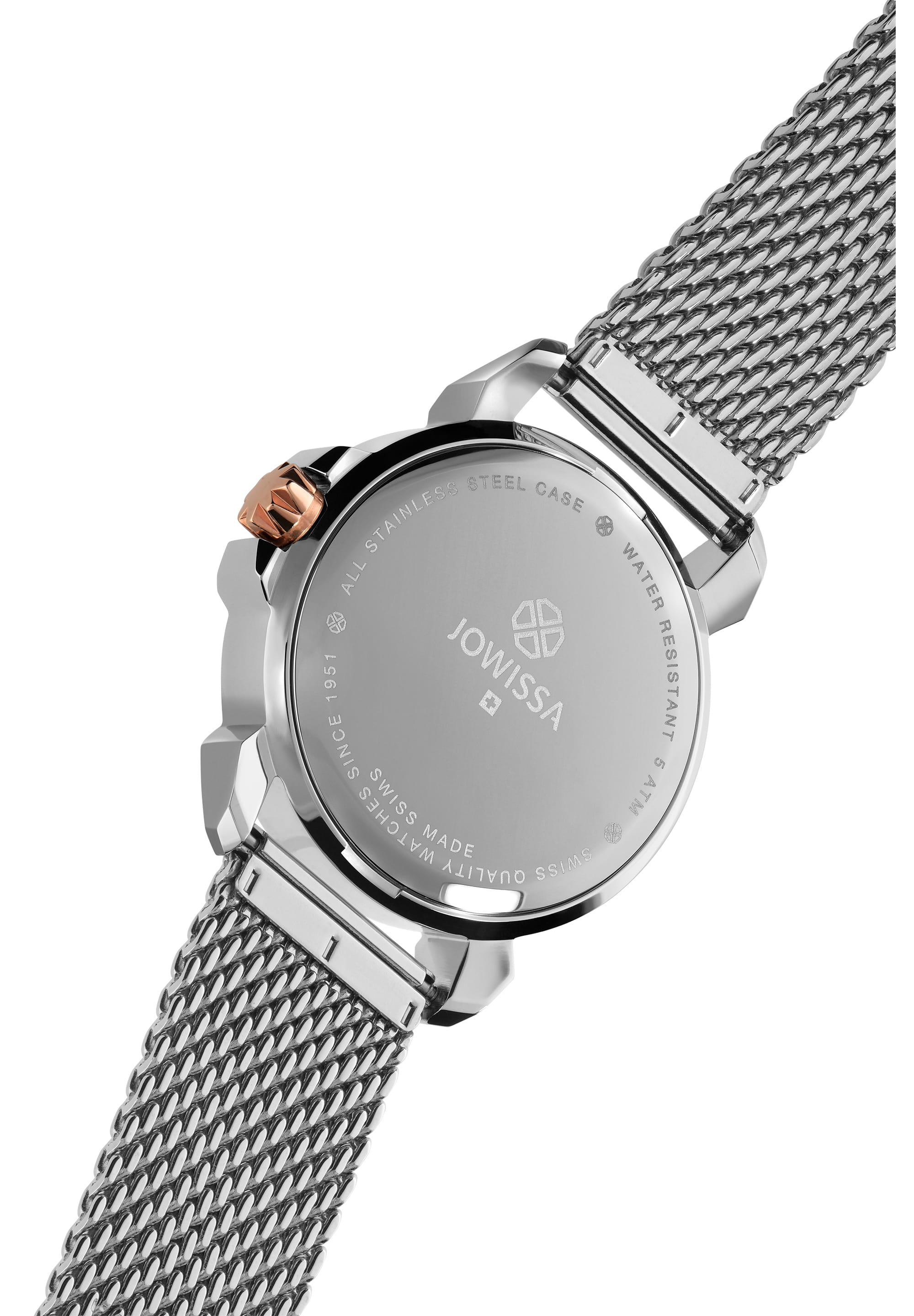 LeWy 3 Swiss Men's Watch J4.468.L featuring a grey dial, stainless steel mesh band, and robust 42mm case.